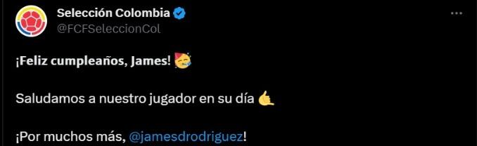 Felicitación de la Federación Colombiana de Fútbol a James Rodríguez.