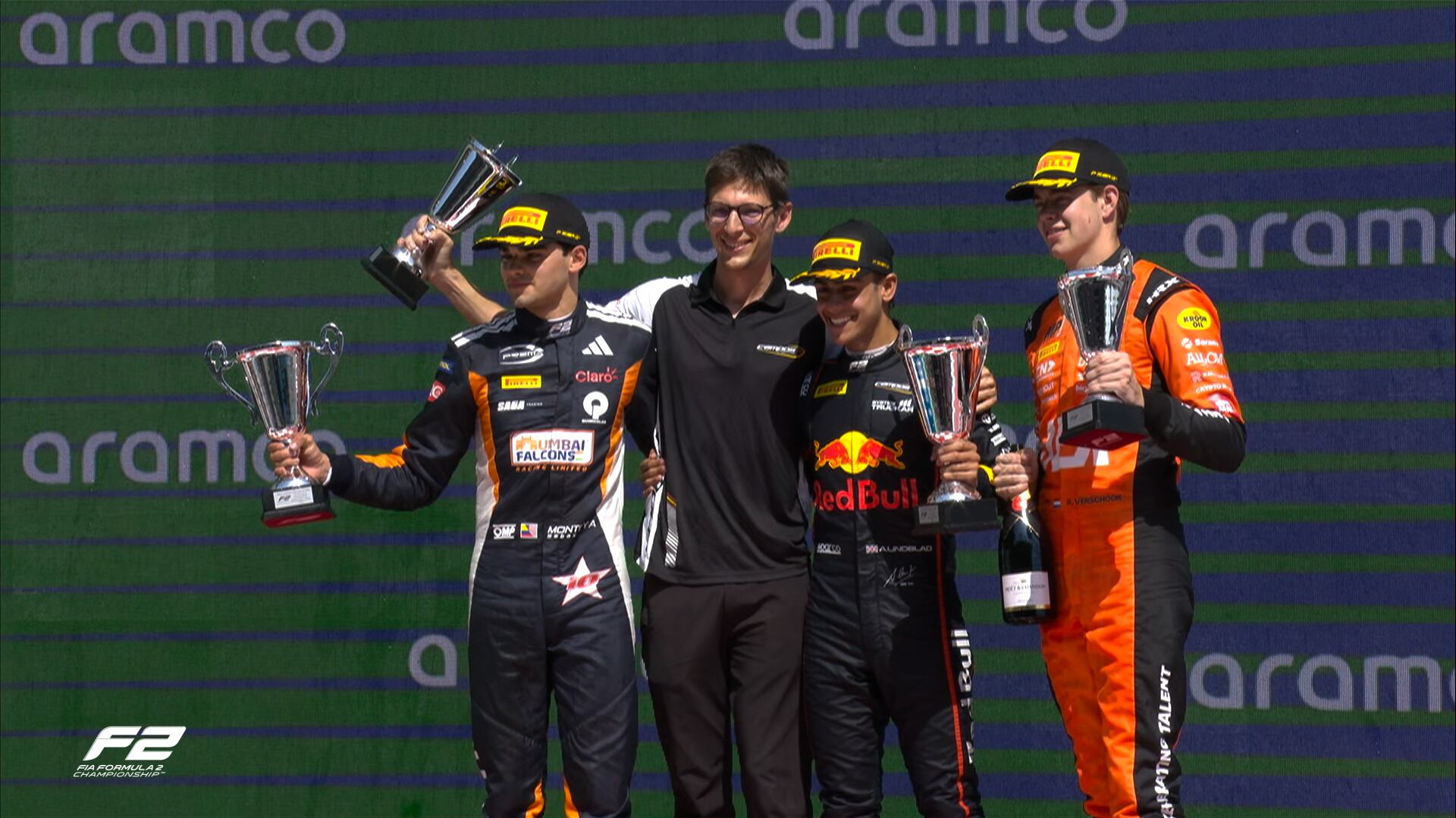 Podio en el GP de Barcelona, con Sebastián Montoya segundo.