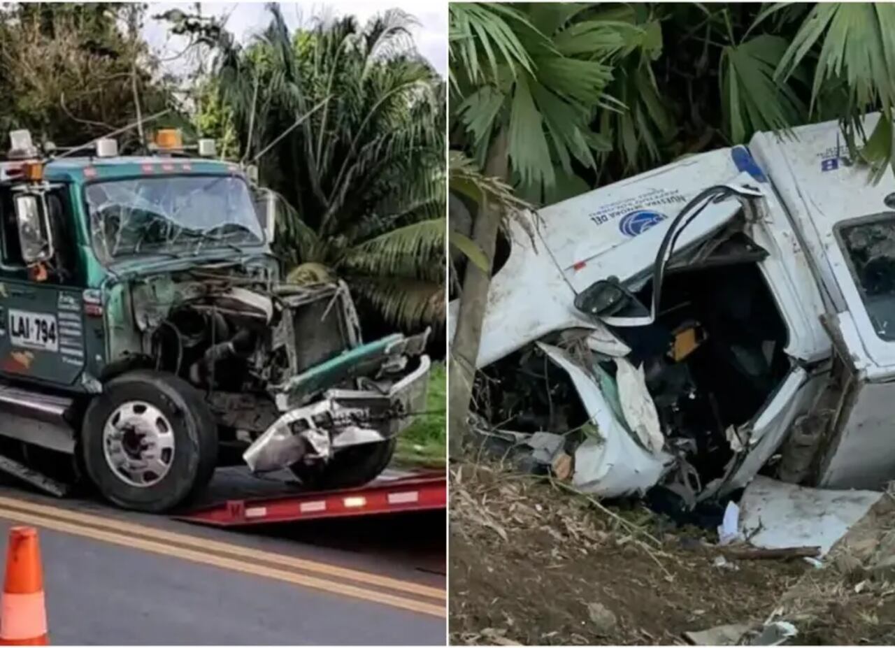 La ambulancia colisionó con un camión.