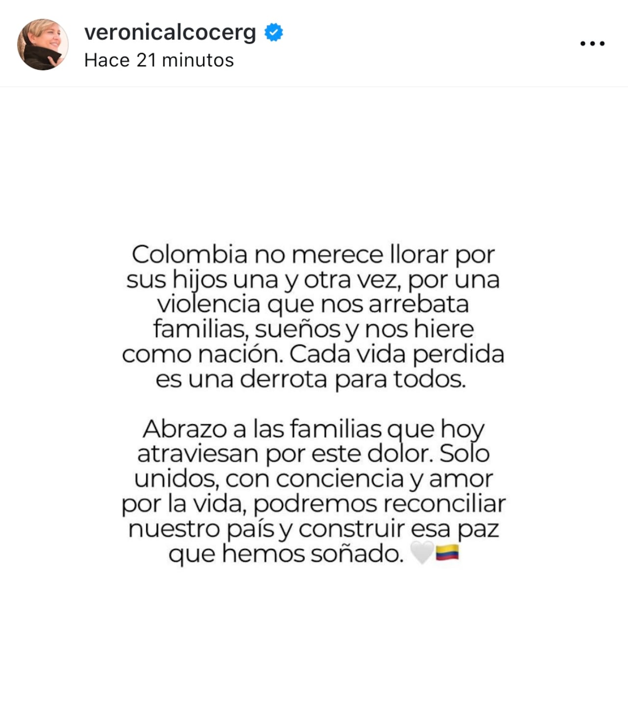 Mensaje en redes de Verónica Alcocer