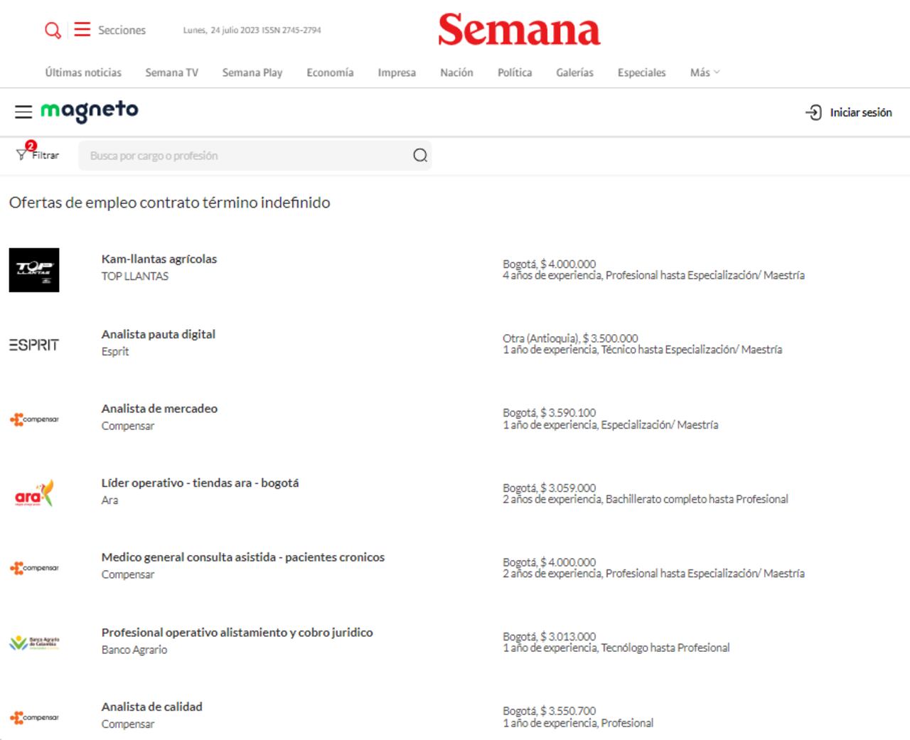 Las ofertas de empleo con contrato indefinido que hay en Colombia.