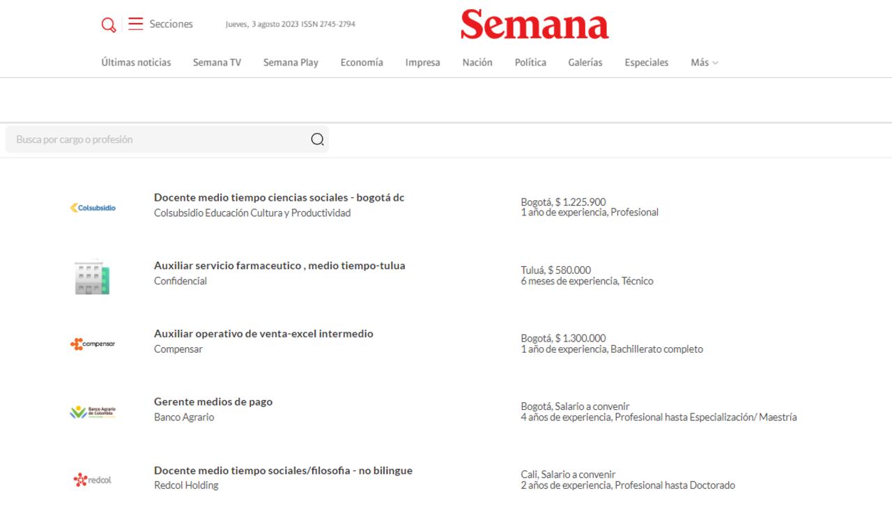 Empleos de medio tiempo en Semana.com/Empleos