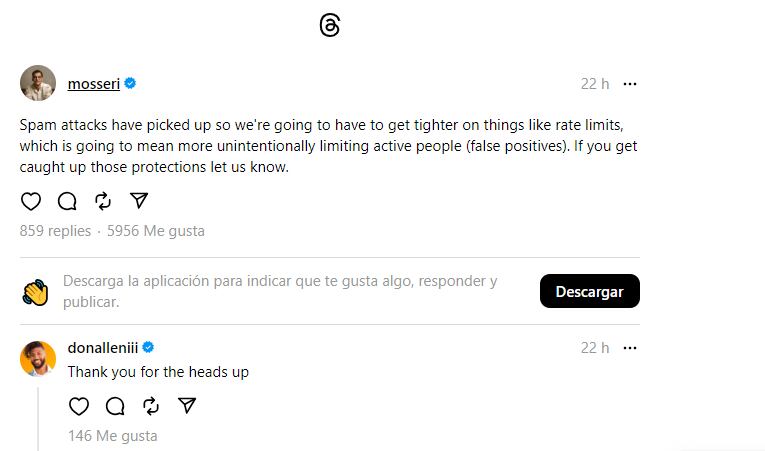 Anuncio de Adam Mosseri, jefe de Instagram, sobre Threads.