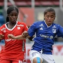 Linda Caicedo, una de las goleadoras de la Liga, y Sharon Ramírez, capitana de Millonarios.