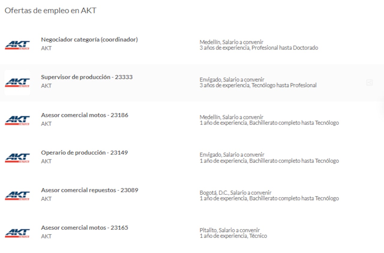 Akt abrió ofertas de empleo en Colombia.