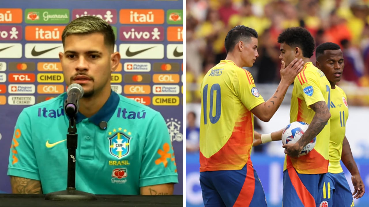 Bruno Guimarães en rueda de prensa de Brasil antes del choque con Colombia por Copa América 2024.