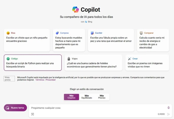 Copilot es la IA generativa de Microsoft que ayuda a buscar información en internet, crear textos o imágenes.