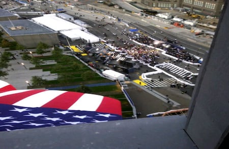 11 de septiembre de 2011. Aspecto de la ceremonia en conmemoración de las víctimas del 11 de septiembre de 2001, desde lo alto.