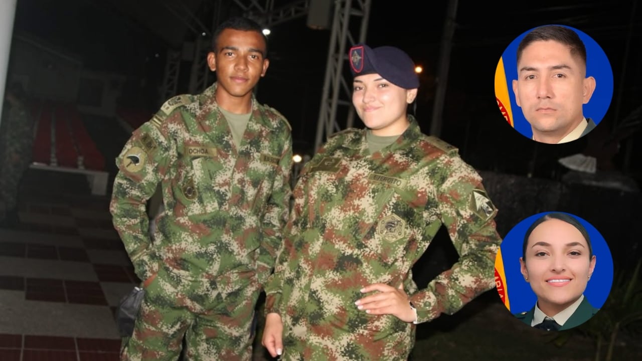 Exmilitar Paul Ochoa, la subteniente María Camila Mora Mahecha y el capitán Pablo Andrés Masmela Zapata.