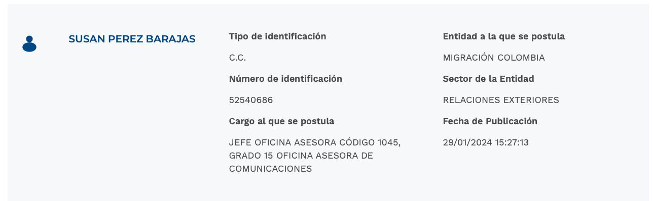 Hoja de vida de Susan Pérez.