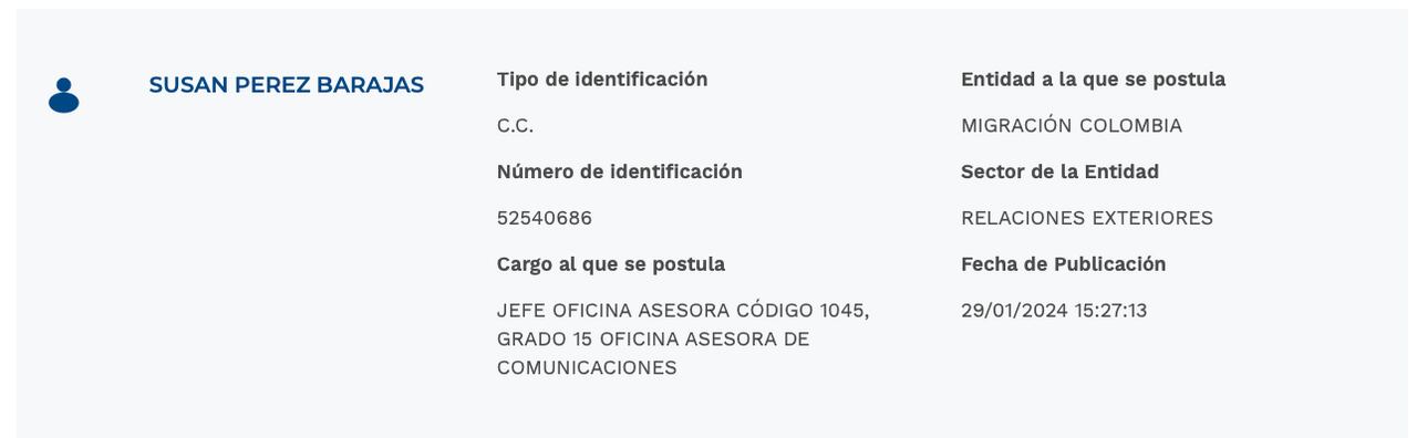 Hoja de vida de Susan Pérez.