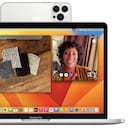 iPhone conectado a un Macbook para usarlo como webcam.