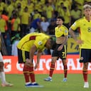 Luis Díaz se lamenta tras el empate de Colombia contra Uruguay.