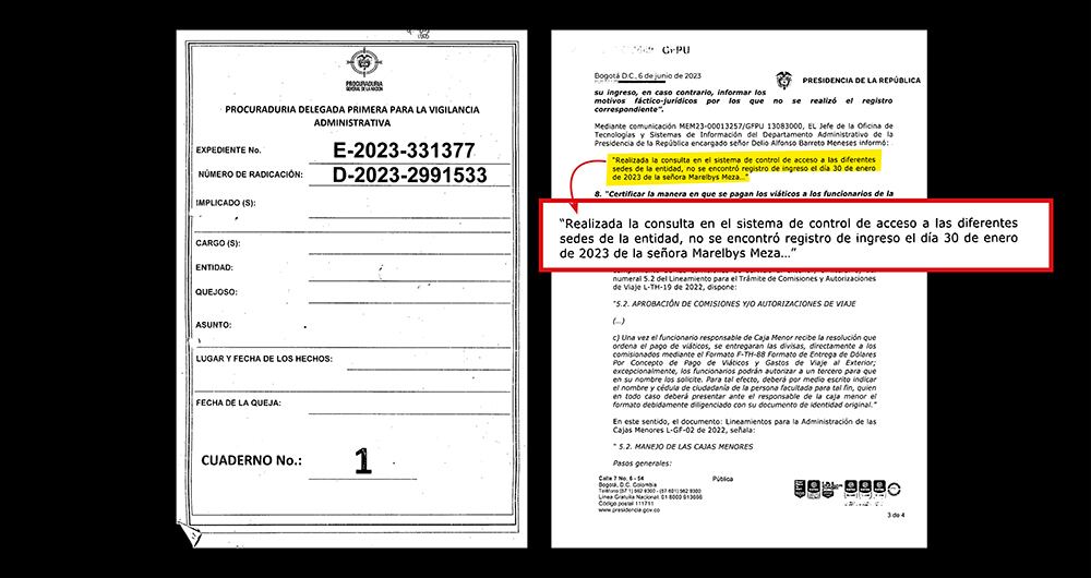   Un documento de la Presidencia de la República certifica que nunca existió registro del ingreso de Marelbys Meza cuando le realizaron la polémica prueba de polígrafo.