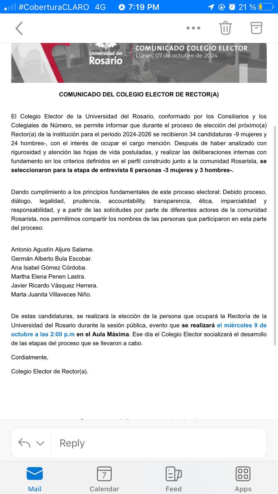 Comunicado Universidad el Rosario