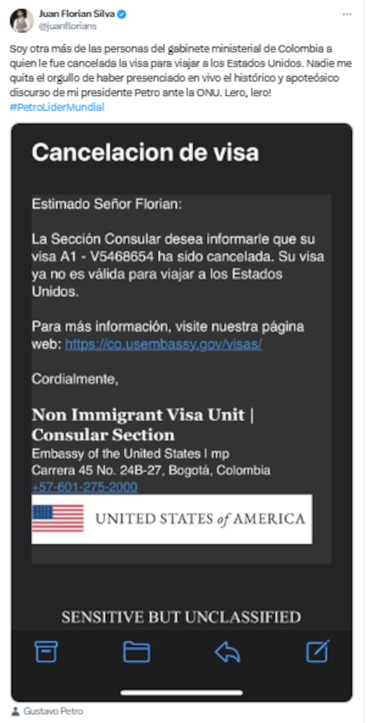 Juan Carlos Florián visa