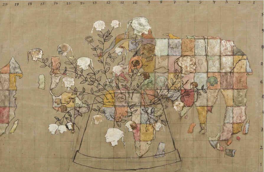 'Maceta, mapa y autorretratos' (1997). Pigmentos sobre lienzo. Ana Patricia Palacios.