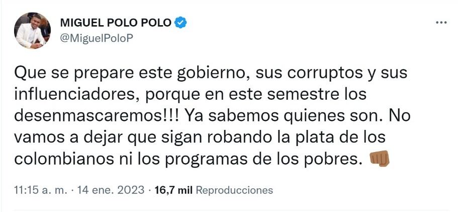 El representante a la Cámara, Miguel Polo Polo, se pronunció sobre la corrupción en el gobierno de Petro.