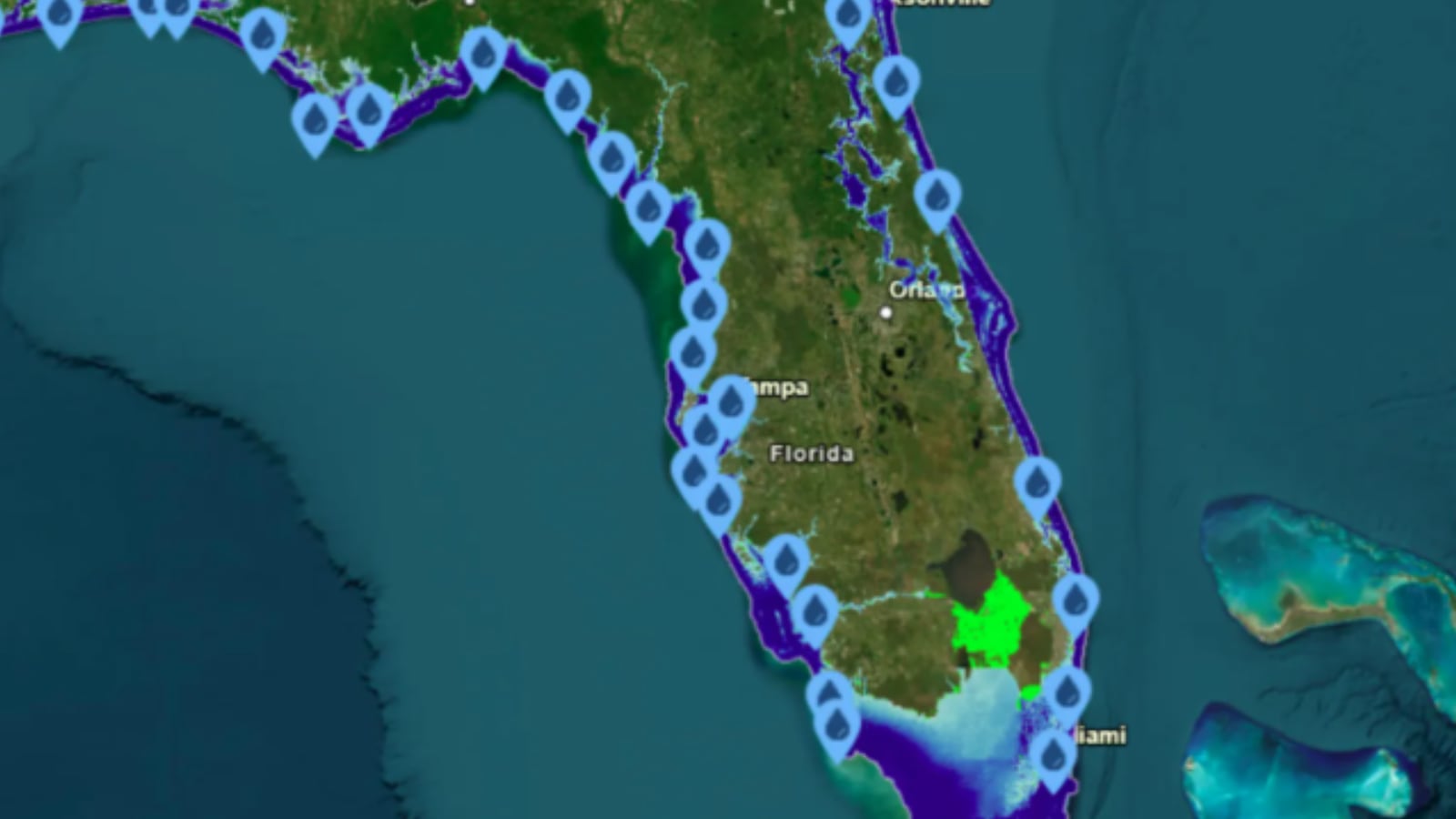 El mapa interactivo elaborado con datos científicos ilustra cómo el aumento del nivel del mar podría transformar drásticamente la costa de Florida y poner en riesgo ciudades enteras.