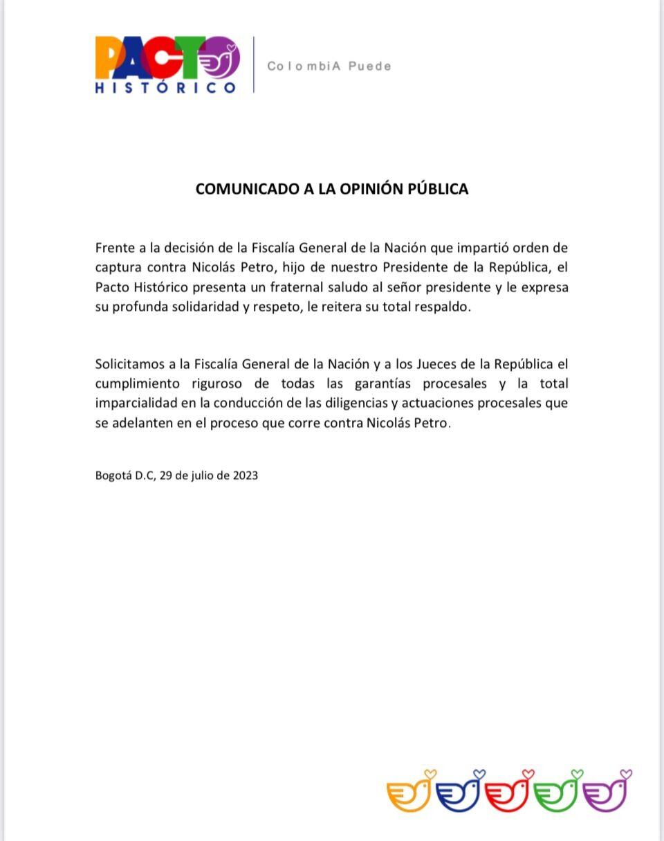 Pronunciamiento del Pacto Histórico.