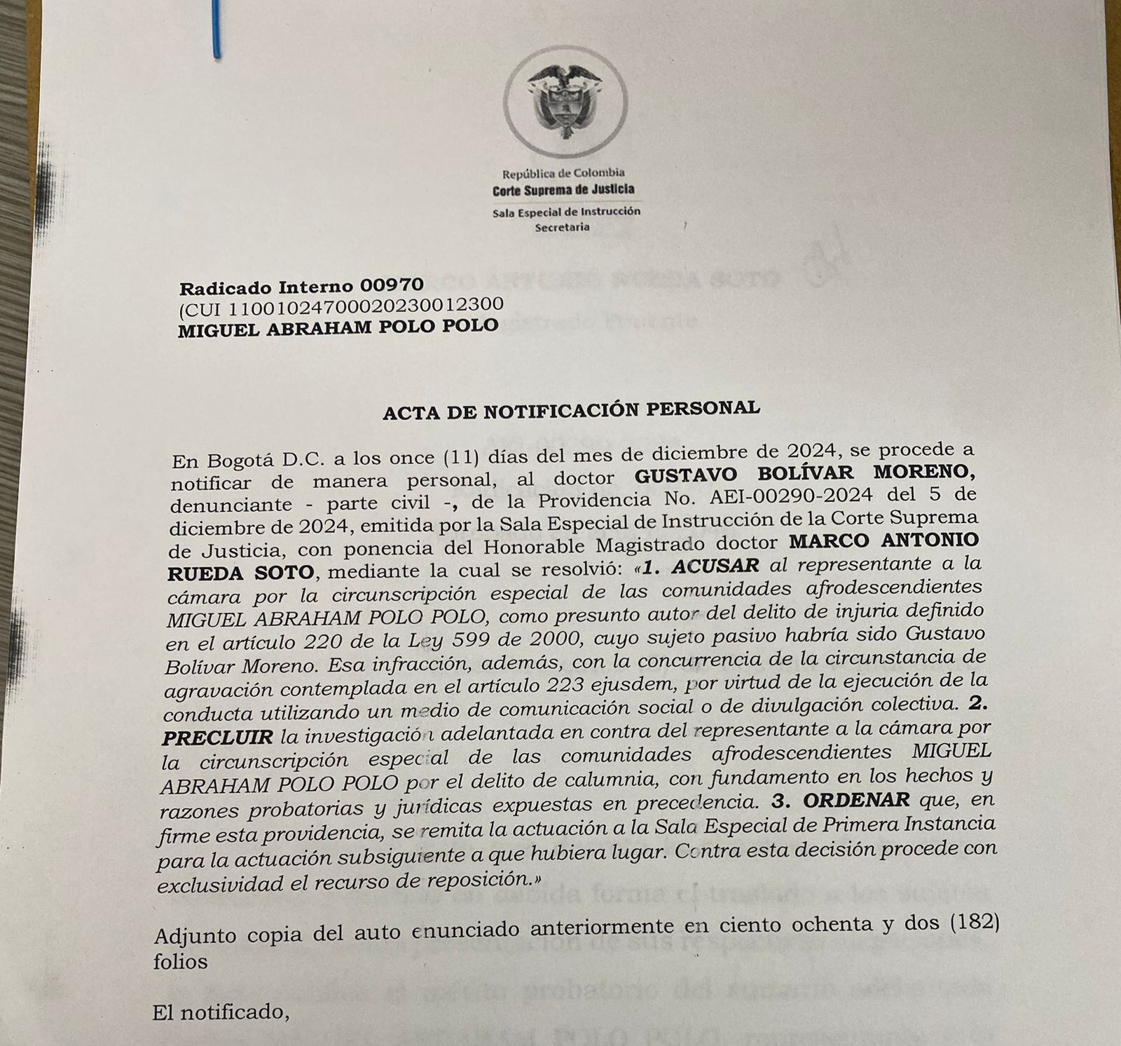 Miguel Abraham Polo Polo será acusado ante la Corte Suprema de Justicia.
