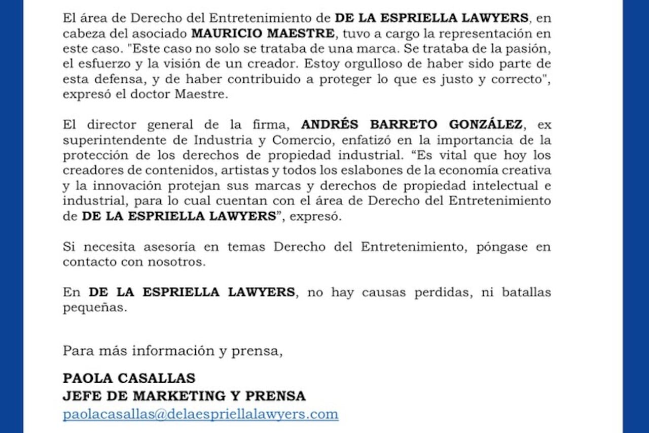 Foto: Instagram @delaespriella_lawyers.