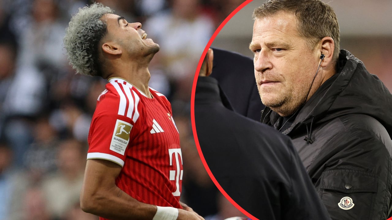 Max Eberl (der.), director deportivo del Bayern Múnich, se refirió al fallo de Luis Díaz en el partido contra SV Elversberg (izq.).