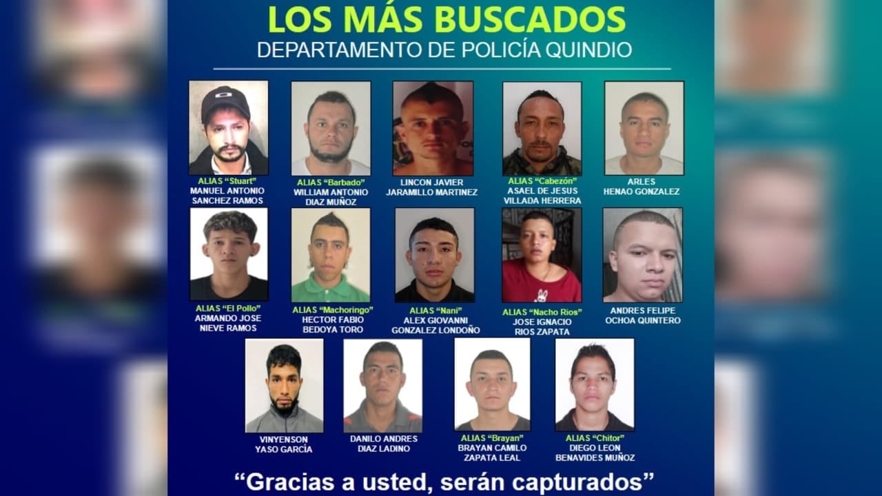 El cartel de los más buscados en el Quindío está integrado por 15 personas