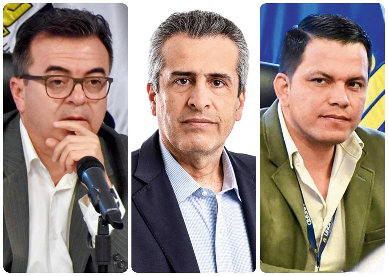 El exdirector de la UNGRD, Olmedo López; el ministro del Interior, Luis Fernando Velasco; y el exsubdirector de la UNGRD, Sneyder Pinilla.