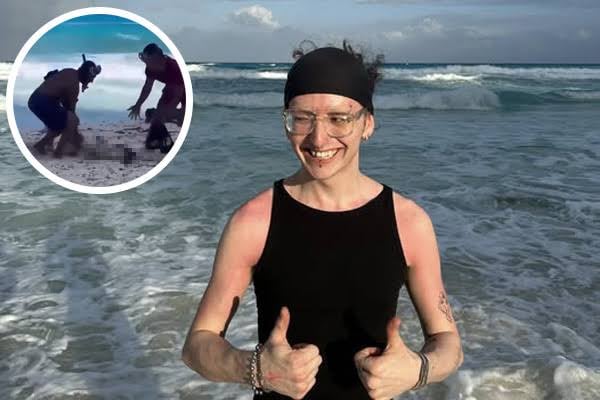 En las imágenes se ve el esqueleto junto a la cabeza de Cortéz en plena playa de Cancún