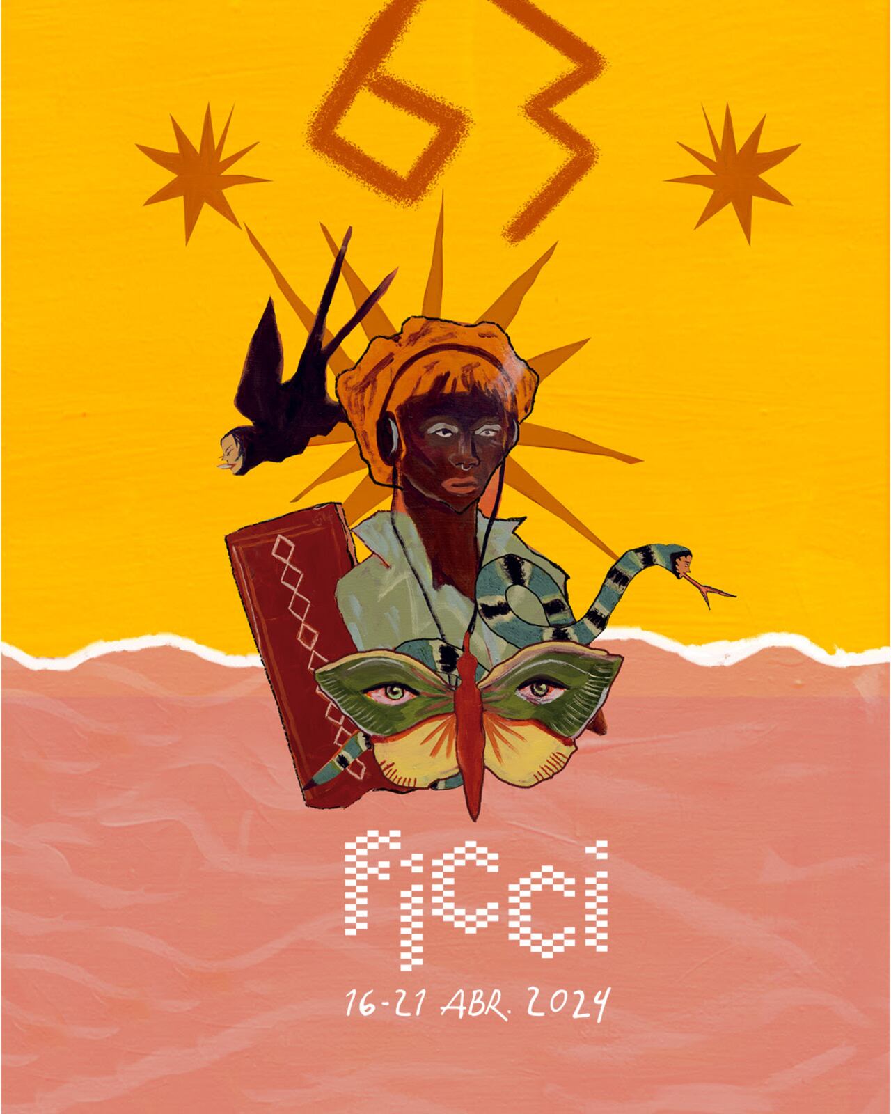 Afiche temático del FICCI 63, de la sección Academia, una creación de la joven artista Raquel Sofía Moreno.
