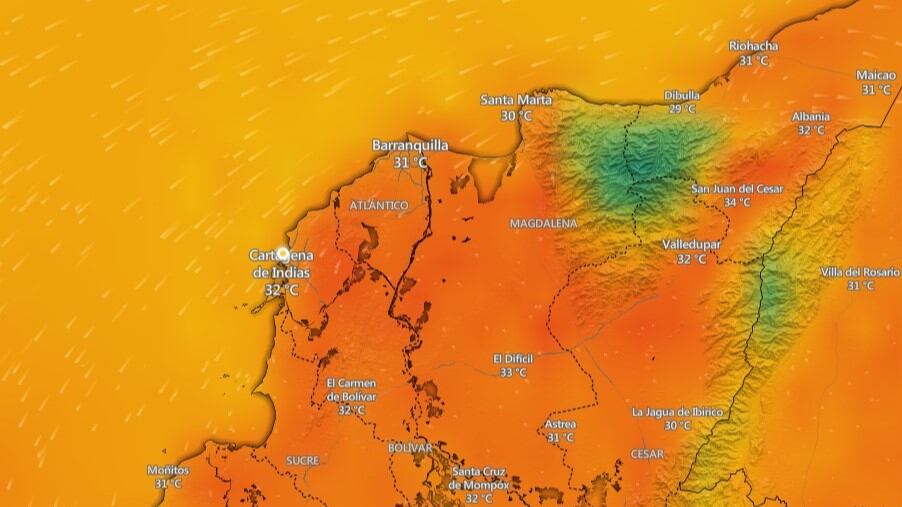 Mapa de temperatura costa Caribe colombiana