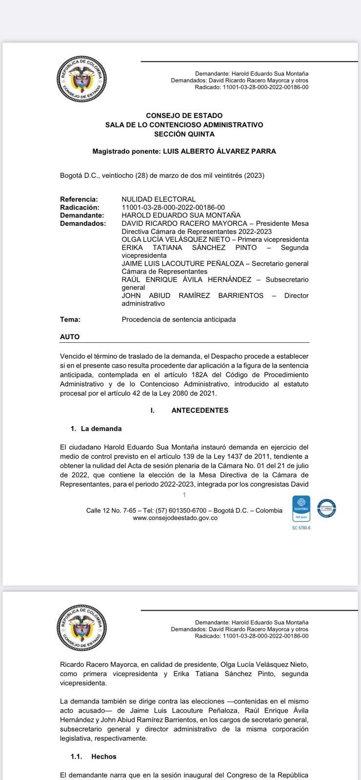 El Consejo de Estado avaló una demanda contra David Racero.