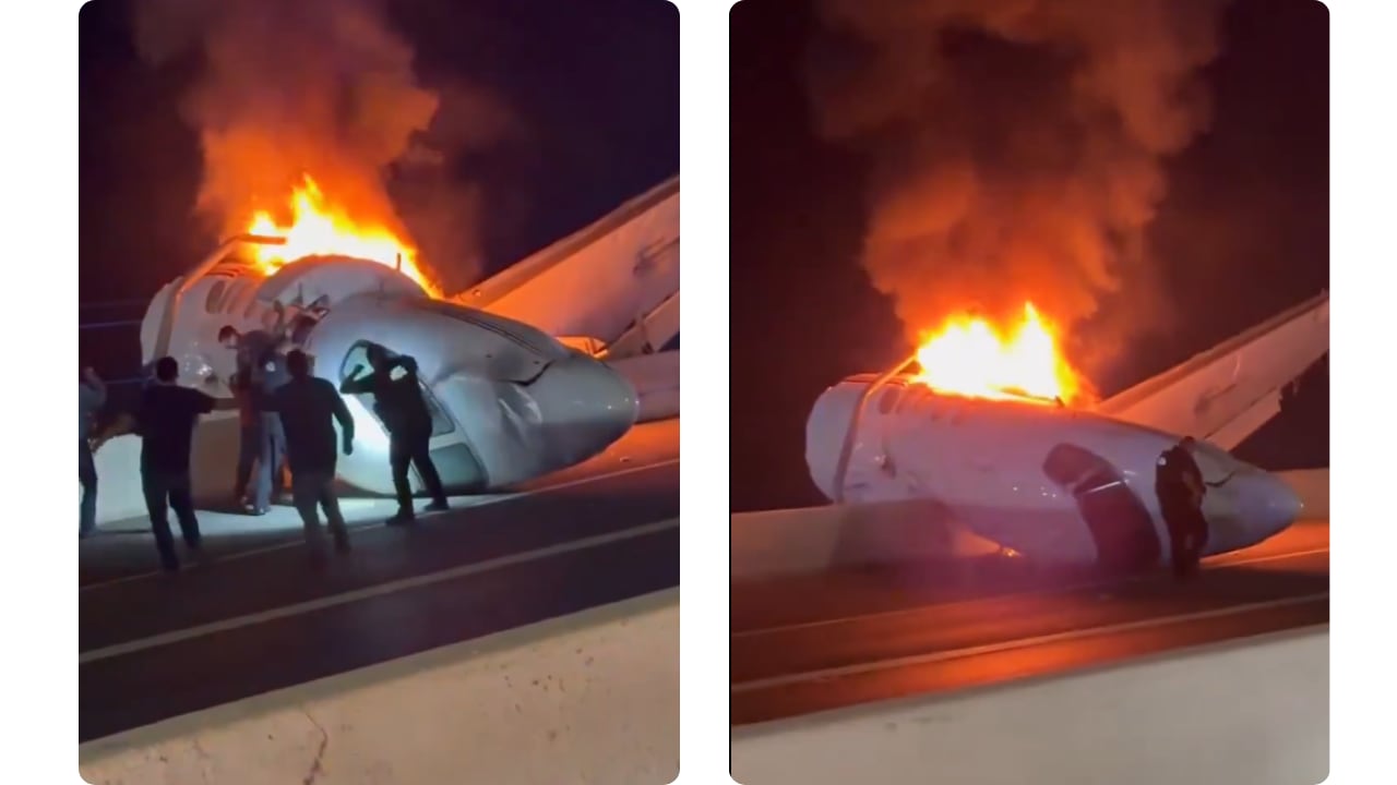 El avión se estrelló sobre una autopista en Laredo, Texas.