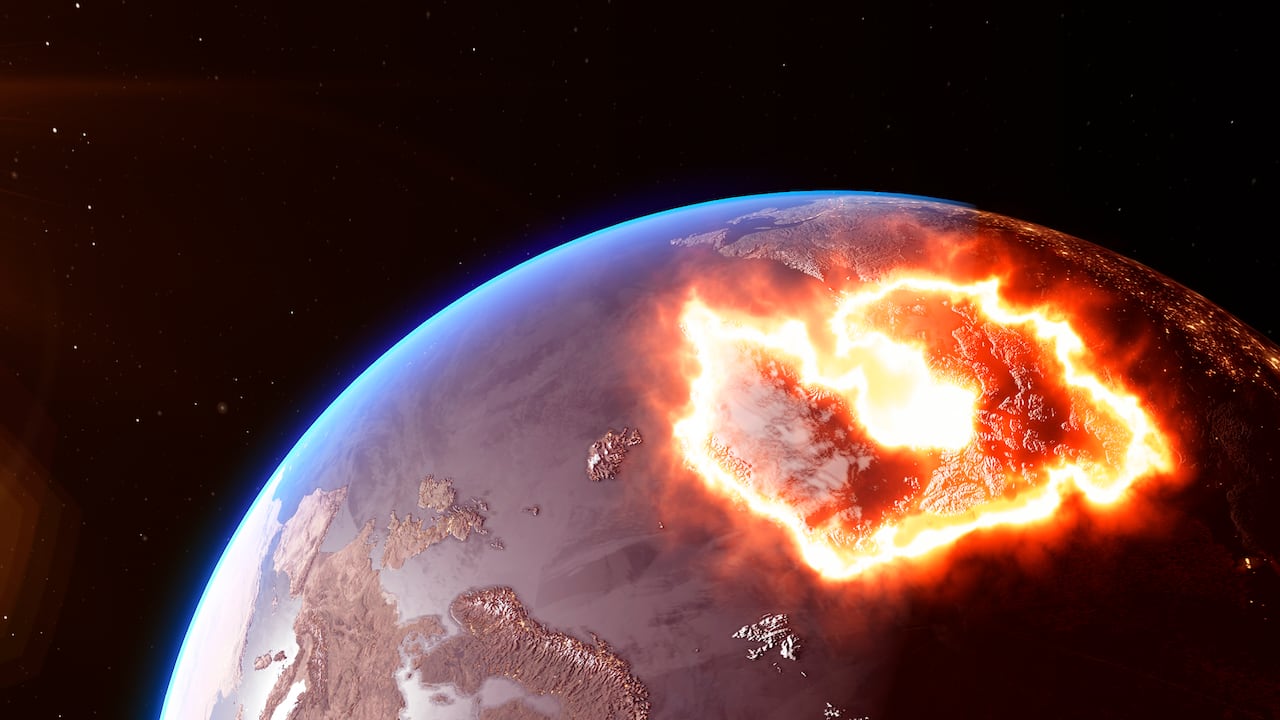 Planet earth with a conceptual arctic melting from global warming