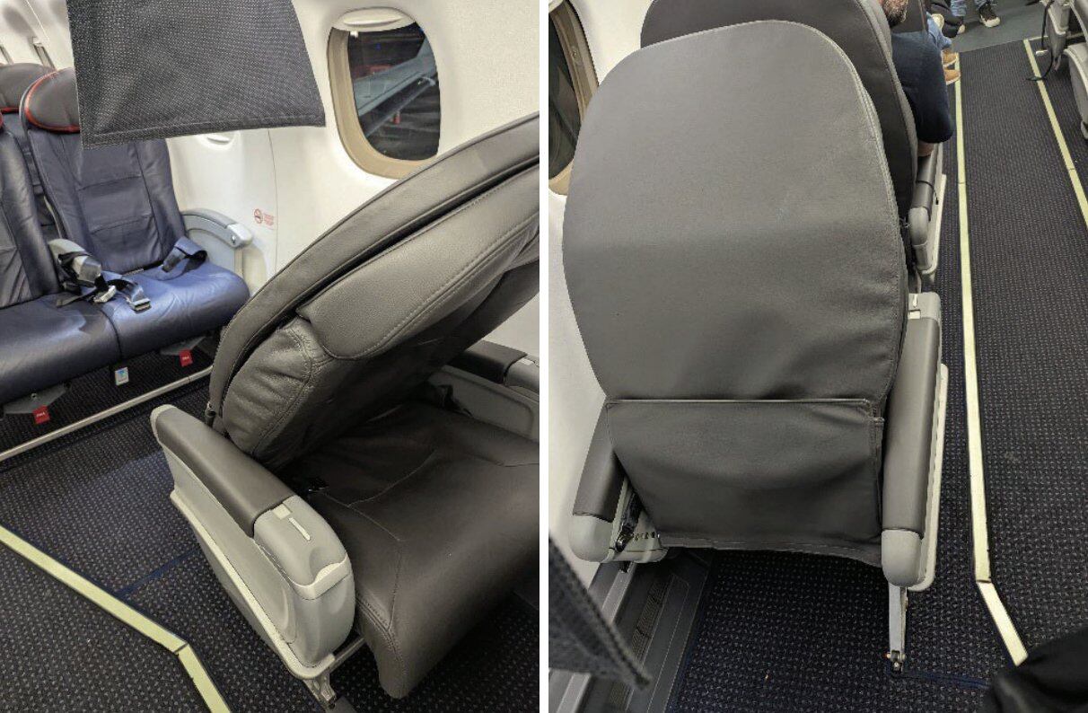 El pasajero golpeó una silla con su pie y la dobló