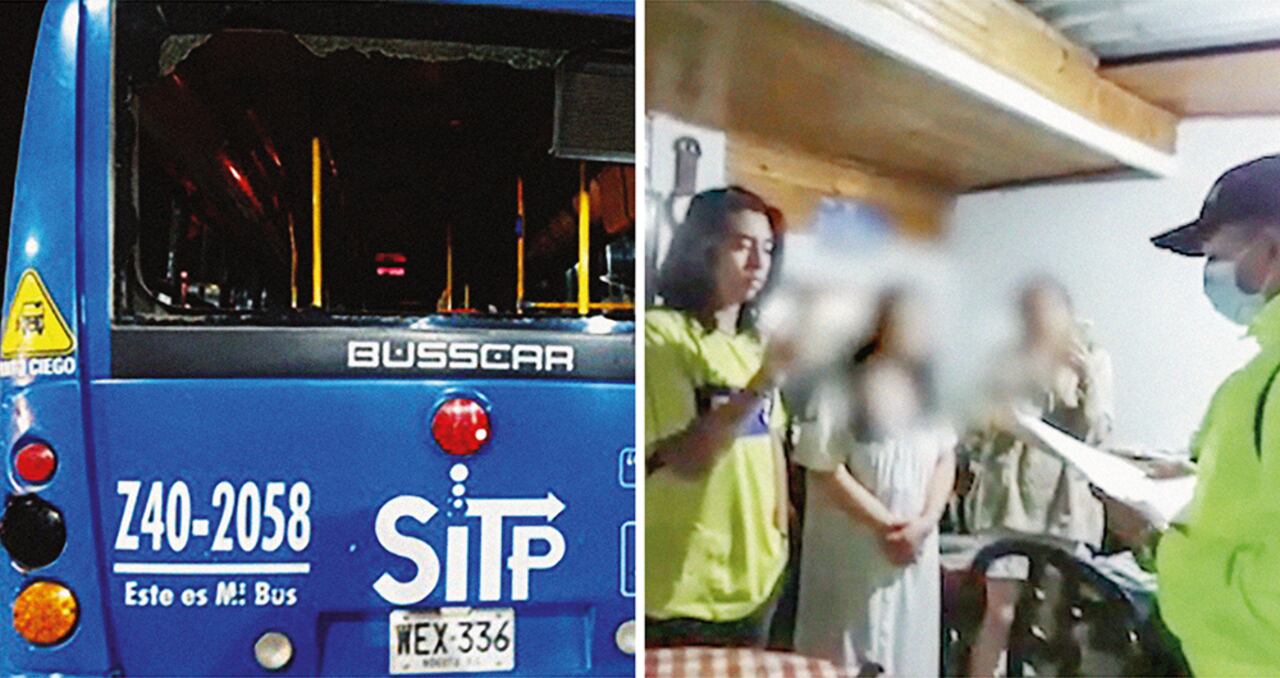 Momento de la captura de los presuntos miembros de la organización. Registro de los actos de vandalismo contra el SITP.