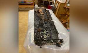 A esto quedó reducido el mausoleo de san Benito tras el incendio. Monjes dicen que solo se rescató un fémur.