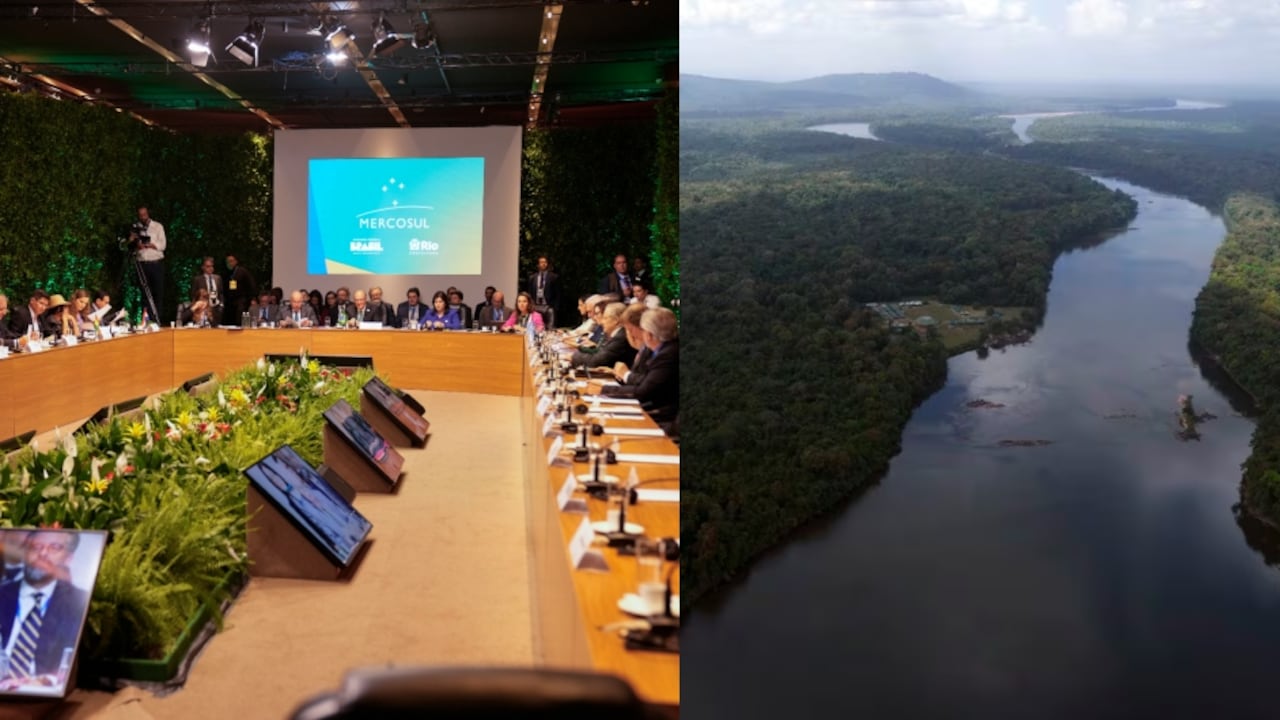 Cumbre de Mercosur y el río Esequibo a su paso por Kurupukari, Guyana.