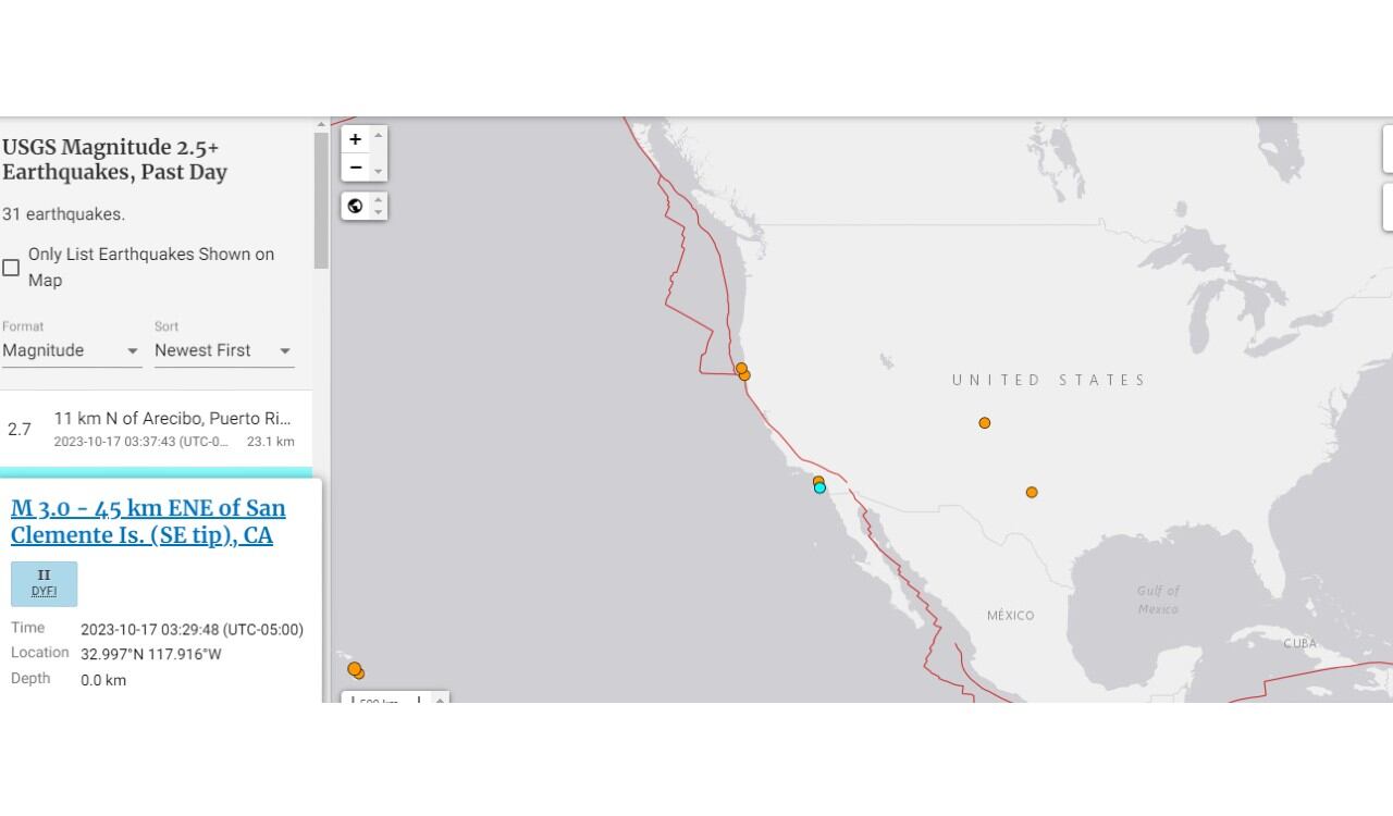 Así registró el USGS el temblor en California el martes 17 de octubre