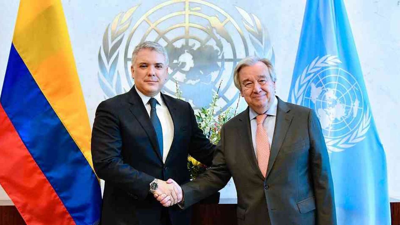 El presidente Iván Duque junto al secretario General de la ONU, António Guterres. Foto: PRESIDENCIA