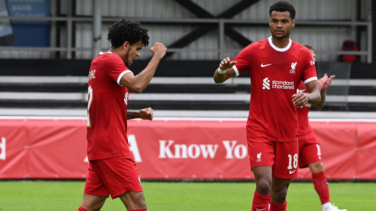 Luis Díaz celebrando junto a Cody Gakpo