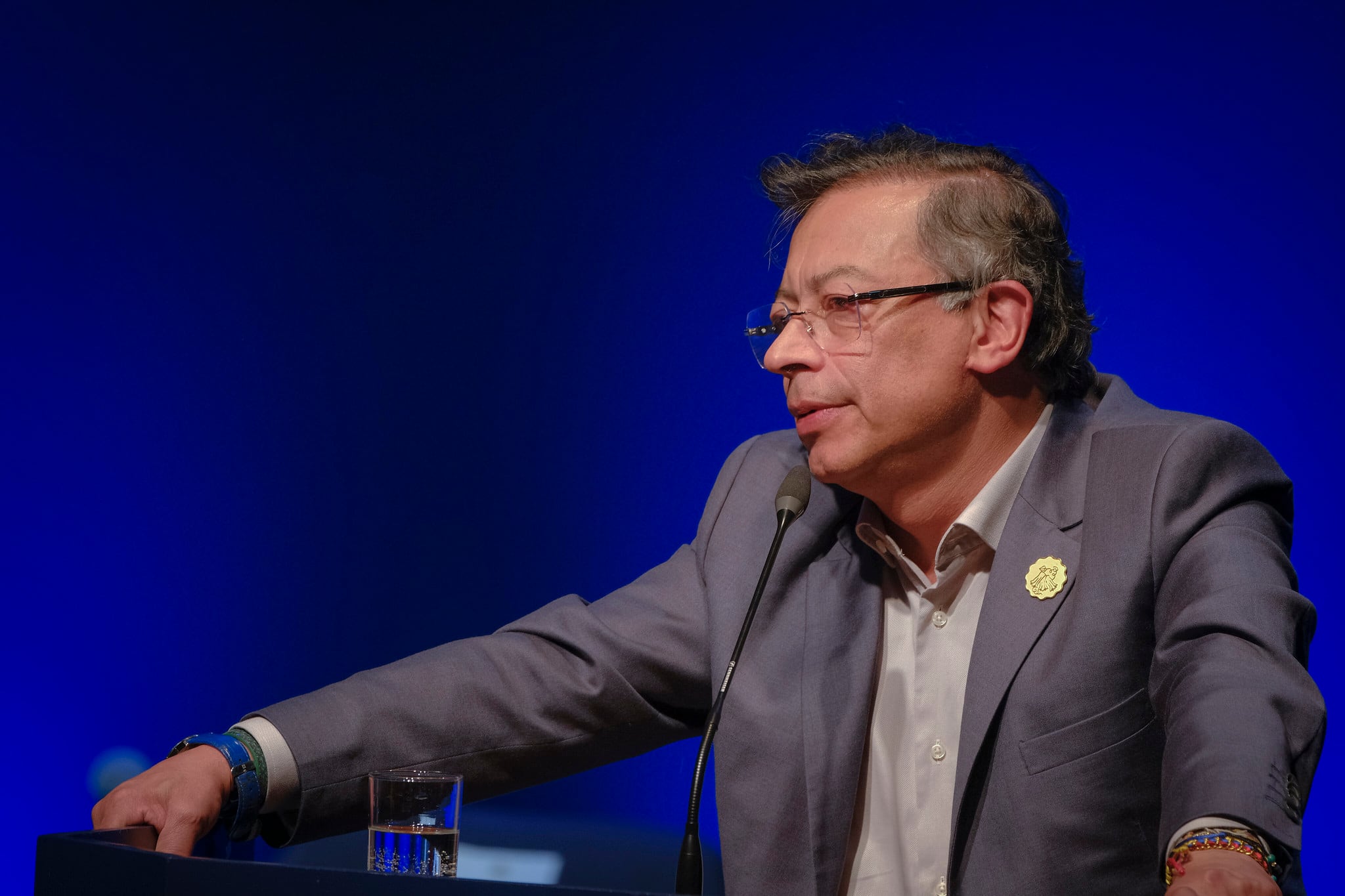 El presidente, Gustavo Petro, en Santiago de Chile, en el marco de la reunión 'Democracia siempre', el 21 de julio de 2025
