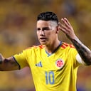 KANSAS CITY, MISSOURI - JULY 03: James Rodriguez #10 of Colombia reacts during the FIFA World Cup 2026 Round of 32 match between Colombia and Ghana at Kansas City Stadium on July 03, 2026 in Kansas City, Missouri. Luke Hales/Getty Images/AFP (Photo by Luke Hales / GETTY IMAGES NORTH AMERICA / Getty Images via AFP)