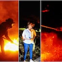 Adriana Magali Matiz, gobernadora del Tolima, en el centro de la imagen. A los costados, las imágenes de los incendios forestales en el departamento