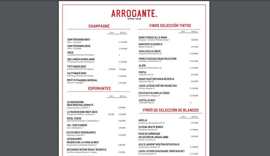 Los vinos son lo más caro en 'Arrogante'