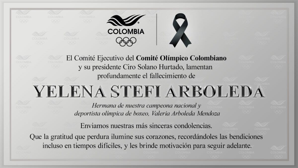 El Comité olímpico Colombiano envió un mensaje de condolencias a la familia de la deportista Valeria Arboleda.