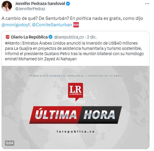 Este fue el mensaje emitido por la congresista Pedraza