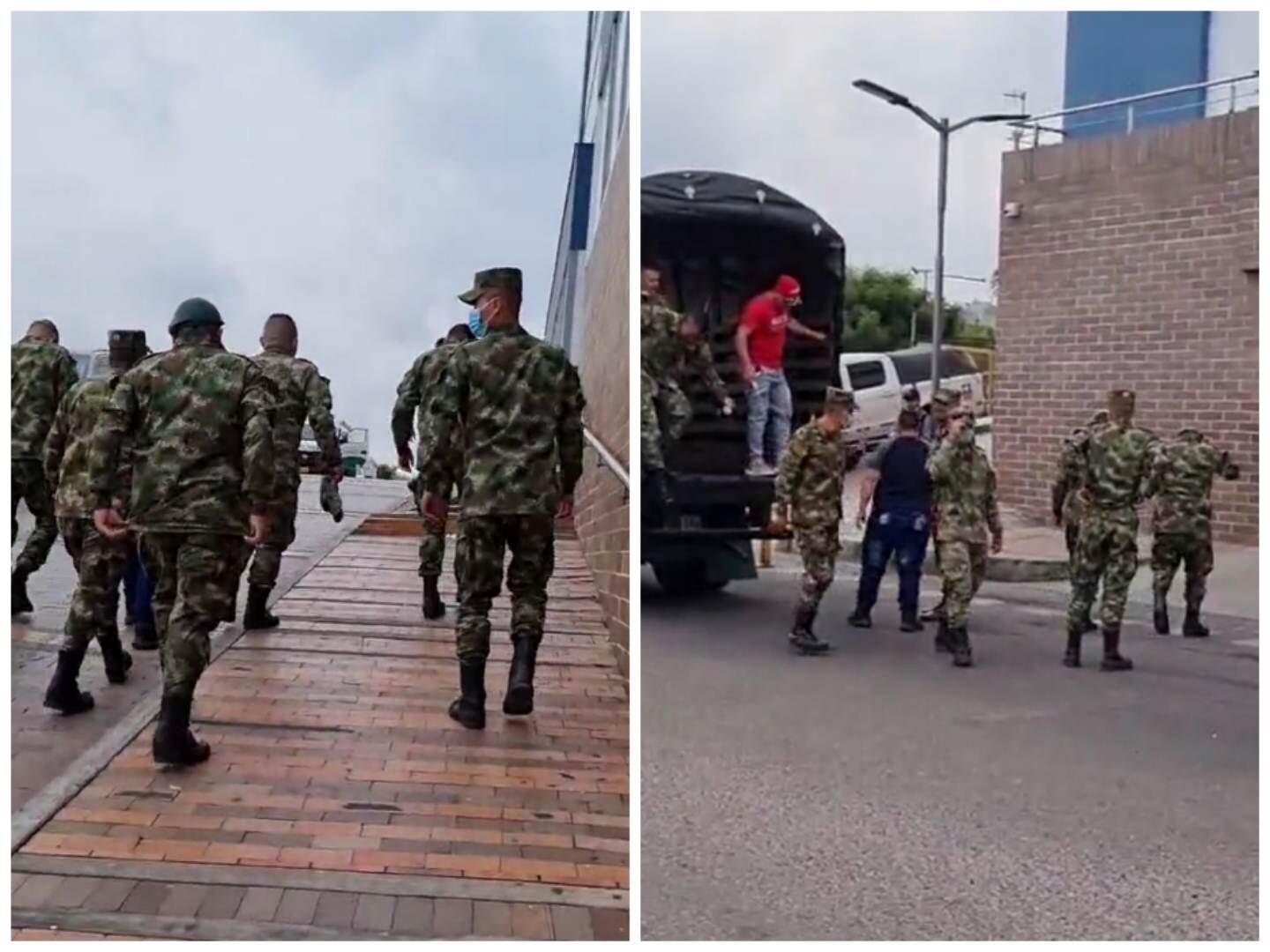 Varios soldados llegaron a la clínica donde se encuentran sus compañeros heridos.