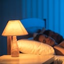 The sleeping couple on the bed. night time